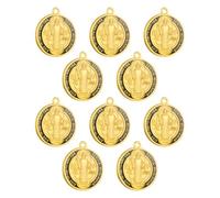COTTVOTT 10pcs Enamel St. Benedict Exorcism Medal Charm Round Medalla De San Benito Protection Pendants for Necklace Bracelet Keychain Jewelry Making Supplies Part