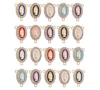 COTTVOTT Gold Tone Rosary Centerpiece Parts Alloy Enamel Oval Virgen de Guadalupe Rhinestones Charm Medal Chandelier Links for DIY Prayer Necklace Making Supplies