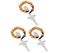 COTTVOTT One Decade Prayer Pocket Rosary with St. Therese/Michael/Joseph Medal and Christ Jesus Cross Pendant Charm Wood Beads Tenner Rosaries Handmade Catholic Gift, M, Wood Metal, No Gemstone