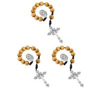 COTTVOTT One Decade Prayer Pocket Rosary with St. Therese/Michael/Joseph Medal and Christ Jesus Cross Pendant Charm Wood Beads Tenner Rosaries Handmade Catholic Gift, M, Wood Metal, No Gemstone