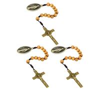 COTTVOTT One Decade Prayer Pocket Rosary with St. Therese/Michael/Joseph Medal and Christ Jesus Cross Pendant Charm Wood Beads Tenner Rosaries Handmade Catholic Gift, M, Wood Metal, No Gemstone