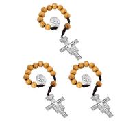 COTTVOTT One Decade Prayer Pocket Rosary with St. Therese/Michael/Joseph Medal and Christ Jesus Cross Pendant Charm Wood Beads Tenner Rosaries Handmade Catholic Gift, M, Wood Metal, No Gemstone