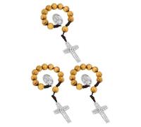COTTVOTT One Decade Prayer Pocket Rosary with St. Therese/Michael/Joseph Medal and Christ Jesus Cross Pendant Charm Wood Beads Tenner Rosaries Handmade Catholic Gift, M, Wood Metal, No Gemstone