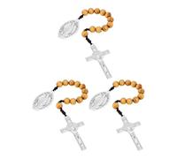 COTTVOTT One Decade Prayer Pocket Rosary with St. Therese/Michael/Joseph Medal and Christ Jesus Cross Pendant Charm Wood Beads Tenner Rosaries Handmade Catholic Gift, M, Wood Metal, No Gemstone