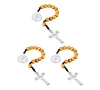 COTTVOTT One Decade Prayer Pocket Rosary with St. Therese/Michael/Joseph Medal and Christ Jesus Cross Pendant Charm Wood Beads Tenner Rosaries Handmade Catholic Gift, M, Wood Metal, No Gemstone
