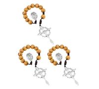 COTTVOTT One Decade Prayer Pocket Rosary with St. Therese/Michael/Joseph Medal and Christ Jesus Cross Pendant Charm Wood Beads Tenner Rosaries Handmade Catholic Gift, M, Wood Metal, No Gemstone