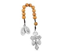 COTTVOTT Prayer Pocket Rosary Catholic Brown Wood Beads with St. Benedict Mary Medal and Pardon Crucifix Cross Pendant Blessed Baptism Favor Gifts, M, Wood Metal, No Gemstone