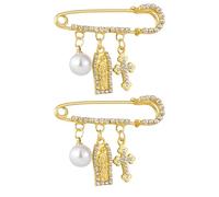 Cottvott St. Benedict Safety Pin Crystals Brooch Lapel Pins with Cross Pendant Our Lady Guadalupe Medal Imitation Pearl Brooch for Women Backpack Clothing Badges, M, Metal, no gemstone
