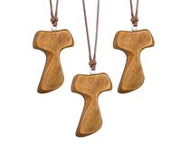 COTTVOTT Wood Catholic Cross Pendant Necklace Christian Crucifix Necklace with Saint Benedict Exorcism Medal Prayer Jesus for Men Women-3pcs Bulk, M, Wood, No Gemstone