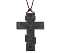COTTVOTT Wood Orthodox Cross Pendant Necklace Christian Crucifix Necklace Prayer Jesus for Women Men, Wood