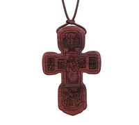 COTTVOTT Wood Orthodox Cross Pendant Necklace Christian Crucifix Necklace Prayer Jesus for Women Men, Wood