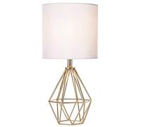COTULIN Gold Modern Hollow Out Base Bedroom Small Table Lamp,Bedside Nightstand Lamp with Geometric Metal Base White Fabric Shade,Cute Desk Lamp for Kids Living Room