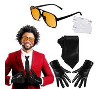 Cotwinter 10 Pcs Halloween Singer Costume Accessories for Adult Women Men with Retro Sunglasses Black Gloves Tie Woundplast Fake Blood Ointment Scrub Sponge for Halloween Party Cosplay