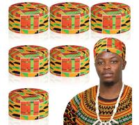 Cotwinter 6 Pcs African Kente Kufi Hat Kofi Cap with Elastic Back Adjustable African Men Hat Ankara Cap Graduation Black History Month Kwanzaa Gifts for Men Women Accessories