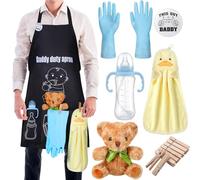Cotwinter 7 Pcs Daddy Duty Apron for New Dad Funny Diaper Apron for Baby Shower First Daddy to Be Father's Day Gift(Black,Classic)