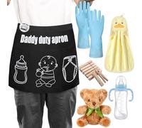 Cotwinter 7 Pcs New Dad to Be Gifts Daddy Duty Apron Funny Black Simple Diaper Duty Apron New Dad Survival Kit for Baby Shower Gender Reveal Gifts