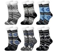 Cotwinter Christmas Men's Slipper Fuzzy Socks Christmas Stocking Stuffers for Men, Dad, Husband, Grandpa Fuzzy Xmas Knitted Sock with Grippers on Bottom Winter Party Gift Idea, Gray, Blue, 10-13