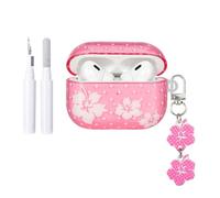 COTYPOFLIYTT Clear Case for Airpods Pro/Pro 2 with Cleaner Kit, Cute Floral Polka Dots Elegant Design, Flower Keychain Soft TPU Protective Cover for AirPods Pro 2 -Hot Pink