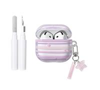 COTYPOFLIYTT Compatible for AirPods 4 Clear Case with Cleaner Kit, Cute Striped Plaid Star Aesthetic Pattern Keychain TPU Shockproof Cover for Airpods 4th Generation - Pink Clear