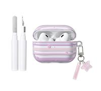 COTYPOFLIYTT Compatible for AirPods Pro 2 Clear Case with Cleaner Kit, Cute Striped Plaid Star Aesthetic Pattern Keychain TPU Shockproof Cover for Airpods Pro/Pro 2 - Pink Clear