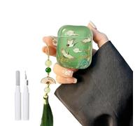 COTYPOFLIYTT Compatible with AirPods 2/1 Case Soft with Cleaner Kit Keychain Cute Lucky Elegant Crane Cover for Girls Women Airpods 2nd Generation -Green