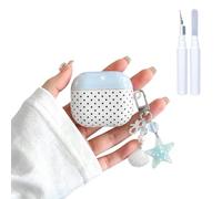 COTYPOFLIYTT Compatible with AirPods 4 Case with Cleaner Kit, Cute Star Polka Dot Aesthetics Design Starfish Keychain Girly Soft TPU Protective Cover for Airpods 4th(2024) - Light Blue