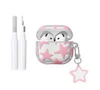 COTYPOFLIYTT Compatible with AirPods 4 Clear Case with Cleaner Kit, Cute Star Aesthetic Pattern Keychain Glossy TPU Shockproof Cover for Airpods 4th Generation - Clear Pink