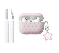 COTYPOFLIYTT Compatible with AirPods Pro 2 Case with Cleaner Kit, Cute Mini Star Aesthetic Pattern Keychain Glossy TPU Shockproof Cover for Airpods Pro/Pro 2 - Pink Star