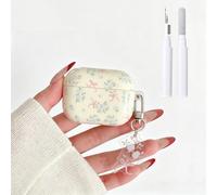 COTYPOFLIYTT Compatible with Airpods Pro/Pro 2 Case with Cleaner Kit, Cute Floral Elegant Blossom Design Soft TPU Protective Cover Bead Keychain Girls Women for AirPods Pro 2nd -Beige Flower