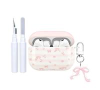 COTYPOFLIYTT Compatible with Airpods Pro/Pro 2 Case with Cleaner Kit, Cute Floral Stripes Elegant Design, Soft TPU Protective Cover Bow Keychain Girls for AirPods Pro 2nd -Pink White Flower
