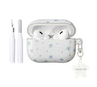 COTYPOFLIYTT Compatible with AirPods Pro/Pro 2 Generation Case with Cleaner Kit, Cute Ditsy Flower Print Soft TPU Shockproof Floral Star Girly Keychain for Airpod Pro 2 - Light Blue