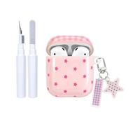 COTYPOFLIYTT for AirPods 2/1 Case Checkered Star Cover - Pink Plaid | Cute Retro Checkered Aesthetics Design, Star Keychain Cleaner Kit Soft TPU Shockproof Cover for AirPods 2nd Generation