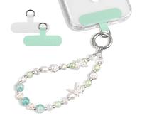 COTYPOFLIYTT Phone Charm with Crystal Bead, Cute Beaded Rose Butterfly Chain Keychain, Hands-Free Anti-Theft Wrist Strap Detachable Cell Phone Lanyard - Green