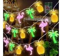 Couah [ 8 Modes & Timer ] 30 LED 16Ft Summer Tropical Beach Hawaiian String Lights Tropical Flamingo Pineapple Palm Tree Fairy Lights Battery Operated for Tropical Party Pool Beach Summer Decorations