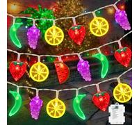 Couah [ 8 Modes & Timer ] 30 LED 16 Ft Summer Tropical String Lights Strawberry Grape Watermelon Lemon Banana Fairy Lights Battery Operated for Tropical Party Pool Beach Summer Decorations