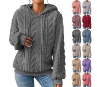 Couawaticy fleece jacket women Y2k Thickened Hoodies for Women UK Plus Size Solid Plush Spliced Jacquard Pocket Drawstrings Jumpers Black Fleece Long Sleeves Pullover Sweatshirts Dark Gray XXL