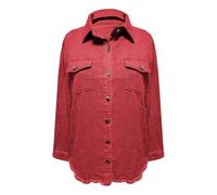 Couawaticy Jackets for Women UK Women's Oversized Denim Jacket Button Down Casual Long Frayed Hem Shacket Coats Sleeve Boyfriend Jean Jackets Washed Shirt Womens Front Shirts 2-Red M