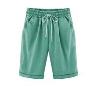 Couawaticy Ladies Shorts Women's Casual Summer Shorts Drawstring Elastic Waist Knee Length Curling Jersey Bermuda Mint Green