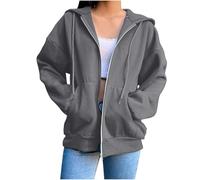 Couawaticy Ladies Solid Color Zip Up Hoodies Sweatshirt Women Tops Long Sleeves Casual Fashion Loose Hooded Jackets with Pockets