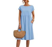 Couawaticy Ladies Summer Dresses Summer Dresses for Women UK 2025 Causal Short Sleeve Vacation Dress with Pockets Ladies Maxi Printing Dress Party Club Elegant Beach Blue-2