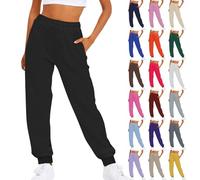 Couawaticy Maternity Trousers Gym Trousers Women Y2K Drawstring Sweatpants with Pockets Petite Joggers Wide Leg Trouser Ladies Travel Pants Elastic High Waist Casual Jogger Black M