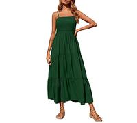 Couawaticy midi Dresses for Women UK Women's Summer Maxi Dress Casual Boho Sleeveless Spaghetti Strap Smocked Tiered Long Beach Sun Dresses b-Green XXL