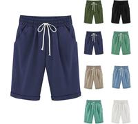 Couawaticy Shorts for Women UK Women's Casual Summer Shorts Drawstring Elastic Waist Knee Length Curling Jersey Bermuda Dark Blue 4XL
