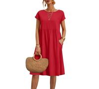 Couawaticy Summer Dresses for Women UK Summer Dresses for Women UK 2025 Causal Short Sleeve Vacation Dress with Pockets Ladies Maxi Printing Dress Party Club Elegant Beach red-1 XL