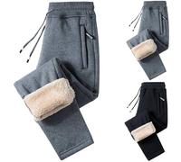 Couawaticy Trousers Fleece Winter Lined Pants Warm Sweatpants Joggers with Mens Casual Zip Training Sports Jogger Drawstring Pocket Men's Sherpa Thick Leggings Men for Straight Elastic Soft Work Long