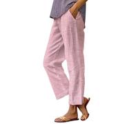 Couawaticy Wide Leg Trousers Cotton Linen Summer Loose Palazzo Lounge Pants With Pockets Elastic Waist Wide Leg Boho Trousers Ladies Casual Tracksuit Bottom Joggers 2-Hot Pink M
