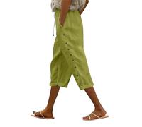 Couawaticy Wide Leg Trousers for Women UK Linen Trousers Womens Drawstring Elastic Waist Cropped Lightweight Summer Capri Pants with Pockets Casual 3 4 Length Beach Pants for Ladies Green-d XXL
