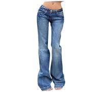 Couawaticy Women's High Waist Stretch Denim Jeans Slim Fit Straight Leg Trousers Skinny Pants with Pockets Ribcage Loose Baggy Mid-Rise Wide Casual Street Plus Shaping Pull On Sky Blue