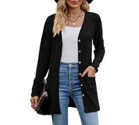 Couawaticy Women's Long Sleeve Ribbed Cardigans for Women, Light Fall Winter Outwear Open Front V Neck Sweater Cardigans with Pockets S-XXL