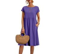 Couawaticy Womens Summer Dresses Summer Dresses for Women UK 2025 Causal Short Sleeve Vacation Dress with Pockets Ladies Maxi Printing Dress Party Club Elegant Beach Purple-1 5XL